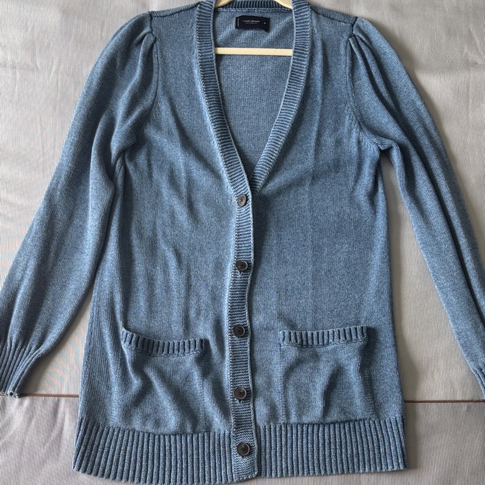 Lucky Brand Dusty Blue Button-Up V-Neck Cardigan